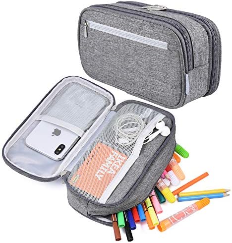 Large Capacity Pencil Case Big Pencil Bag Pouch High Storage Pen Pencil Holder Marker Portable Office Stationery Desk Organizer Makeup Bag Adults, Gray by VanceCharterSchool