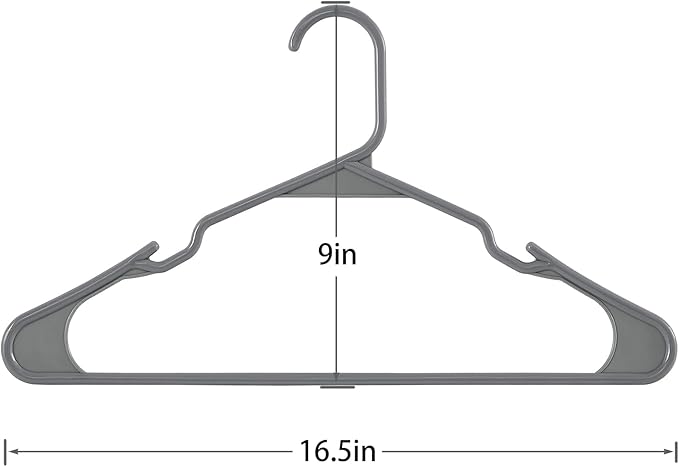 VECELO 50 Pack Plastic Hangers-Clothes Hangers Set with Shoulder Non Slip Notches for Closet Space Saving-Heavy Duty Coat Hanger,Gray