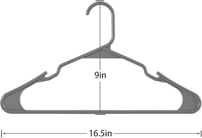 VECELO 25 Pack Plastic Hangers-Clothes Hangers Set with Shoulder Non Slip Notches for Closet Space Saving-Heavy Duty Coat Hanger,Gray