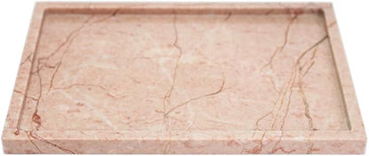 Real Luxurious Natural Marble Vanity Tray Genuine Marble Storage Tray for Home Decor Stone Tray for Bathroom/Kitchen/Vanity/Dresser Non-Resin/Non-Ceramic/Cream Rose