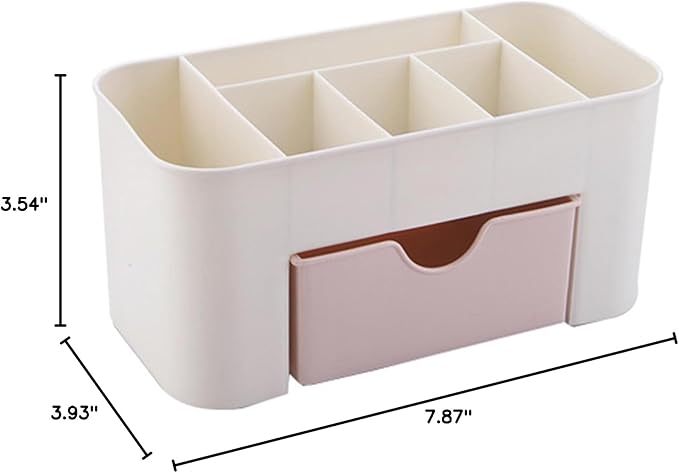 Tabletop Cosmetic Organizer, Spacious Plastic Jewelry Storage Box with Drawer Multicompartment Makeup Display Case for Dressing Table Bathroom