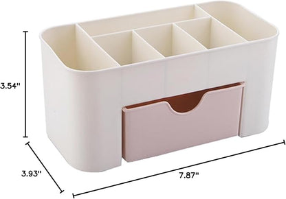 Tabletop Cosmetic Organizer, Spacious Plastic Jewelry Storage Box with Drawer Multicompartment Makeup Display Case for Dressing Table Bathroom