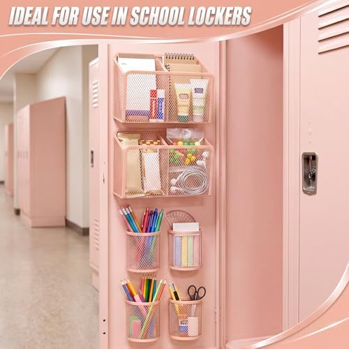 Marspark 6 Pcs Magnetic Locker Accessories Peach Magnetic Pen Holder with Strong Magnets Mesh Metal Marker Storage Basket Organizer for Locker Whiteboard Refrigerator Fridge School Office Dorm - Image 5