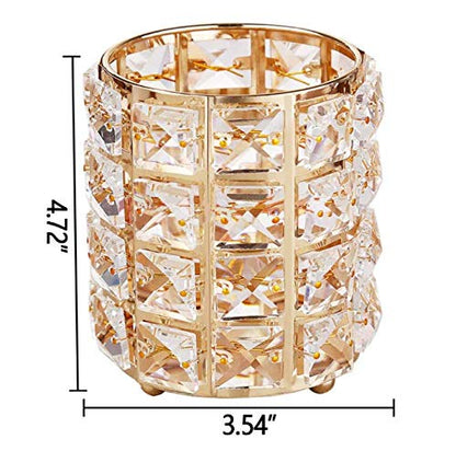Crystal Makeup Brush Holder Organizer Eyebrow Comb Brushes Pen Pencil Cup Container Cosmetic Storage Organizer,Handcrafted Cosmetics Brushes Cup (Gold)