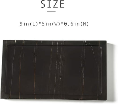 JIMEI Natural Real Marble Bathroom Vanity Tray Countertop 9'' Makeup Organizer for Dresser, Guest Towel Holder Tray Napkin Holder for Bathroom (Black)