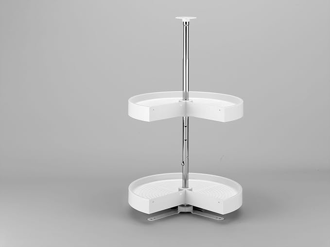 Rev-A-Shelf 18" Pie-Cut Dual Tier Lazy Susan Organizer for Corner Wall Kitchen Cabinets, Plastic Home Rotating Storage Shelves, White, 2942-18-11-1