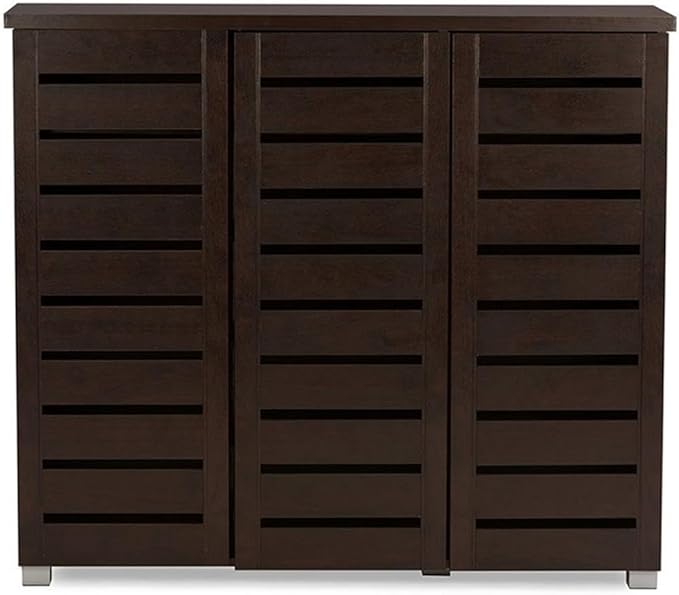 BOWERY HILL Contemporary 3 Door Wooden Shoe Cabinet, 20 Pairs Shoe Rack Storage Organizer in Dark Brown