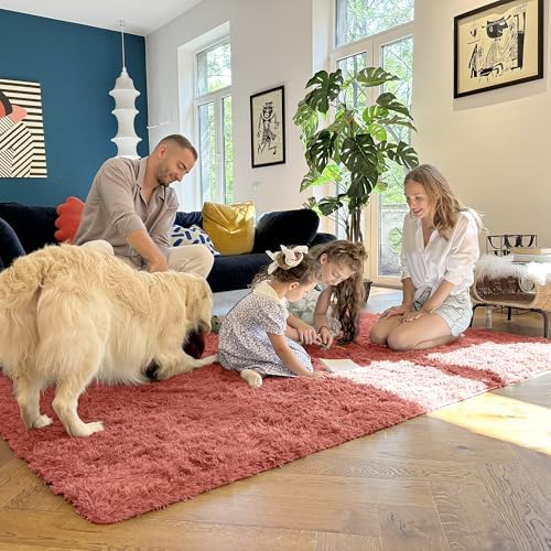OLANLY 2x3 Machine Washable Small Bedside Rug, Soft Fluffy Shaggy Entryway Throw Rugs for Bedroom, Living Room, Indoor Floor Carpet for Kids Girls and Boys, Home Decor Aesthetic, Rust Red - Image 6