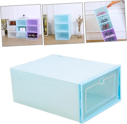 6pcs Stackable Transparent Shoes Organizer Breathable Drawer-type Shoe Storage Box Space-saving Container for Closet Entryway and Bedroom Round Center Blue
