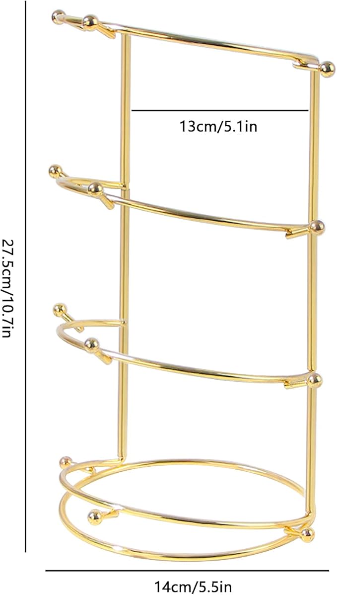 Byken 4 Tier Crown Holder,Tiara Organizer,.Golden Bridal Headdress Display Stand for Selling,Headband Ear Crown Storage Tower,Jewelry Holder for Girls Wedding Home Shop Store (Gold)