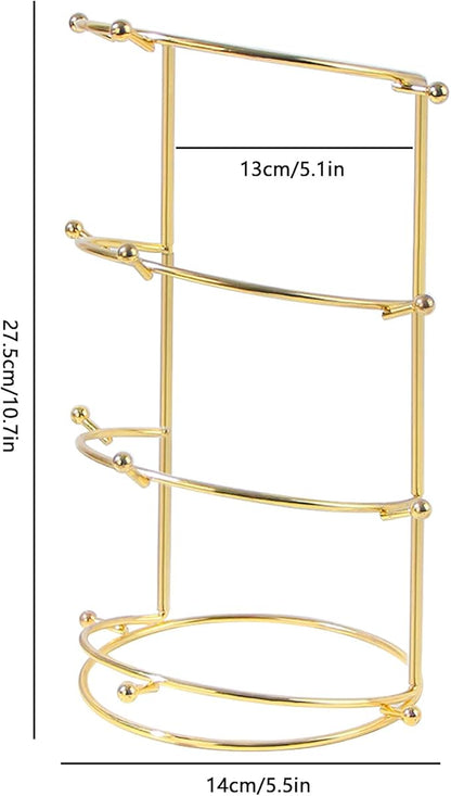 Byken 4 Tier Crown Holder,Tiara Organizer,.Golden Bridal Headdress Display Stand for Selling,Headband Ear Crown Storage Tower,Jewelry Holder for Girls Wedding Home Shop Store (Gold)
