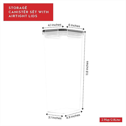 Airtight Food Storage Containers with Lids Set of 4-95 fl. oz Pasta storage Containers, BPA Free Plastic Spaghetti container - Air Tight Canisters for Kitchen Pantry Organization