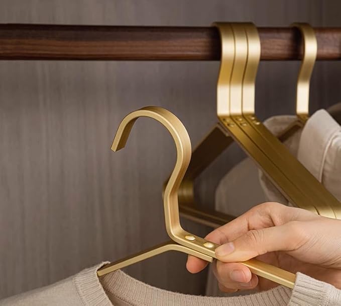 Premium Matte Golden Aluminum Coat Hangers 6 Piece Set, 17.7” Extra Smooth & Durable Metal Shirt Dress Hanger,Aluminum Alloy Hanger,Clothing Support,Clothing Hang