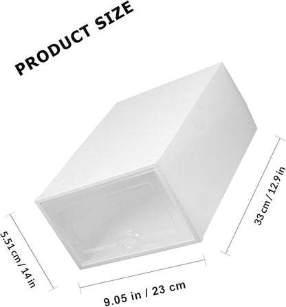 GLEAVI 6 Pcs Plastic Shoe Boxes with Flip- Design, Stackable Shoe Storage Organizer for Closet and Home, White 33x23x14cm