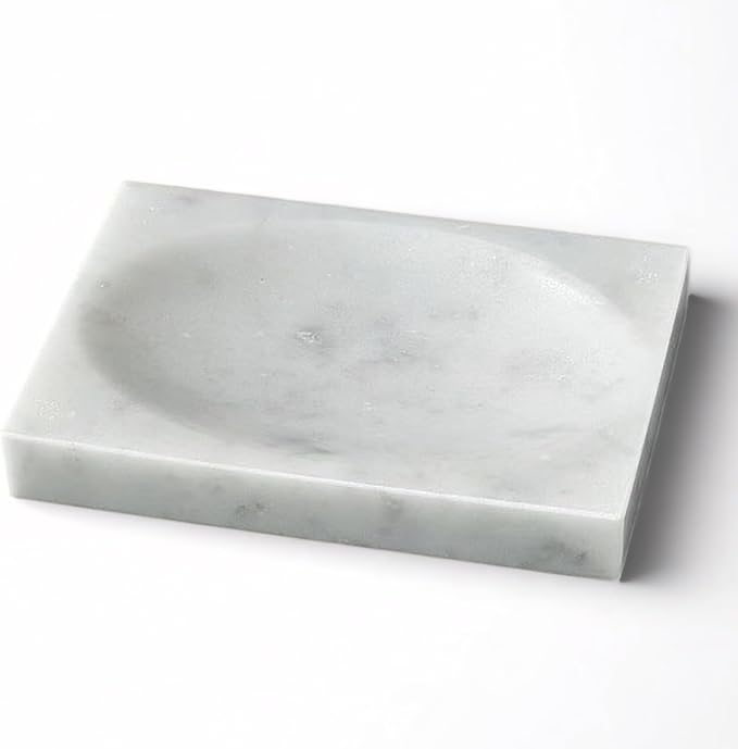 Marble Soap Dish for Shower - Stone Soap Tray Holder, Natural Soap Bar Holder Countertop Caddy, Marble Bathroom Accessories (Calacatta White Matte)