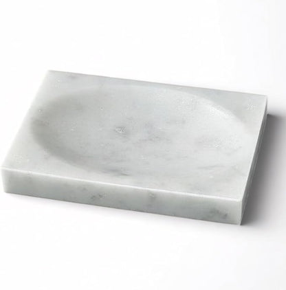 Marble Soap Dish for Shower - Stone Soap Tray Holder, Natural Soap Bar Holder Countertop Caddy, Marble Bathroom Accessories (Calacatta White Matte)