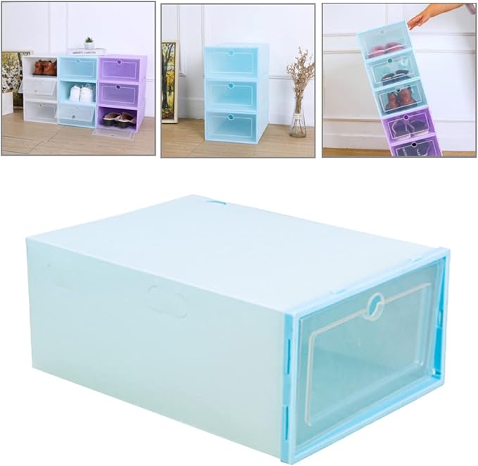 Stackable Shoe Storage Box 6-Pack Dustproof Shoes Organizer Hinged Lid Sturdy Plastic Container for Sneakers and Heels for Closet and Home Use