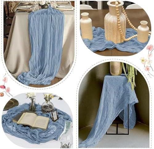 12 Pack Dusty Blue Cheesecloth Table Runner 17 x 108 Inch Gauze Table Runner Fabric Semi Sheer Cheese Cloth Table Decor Bulk for Rustic Romantic Wedding Baby Shower Table Decoration - Image 6