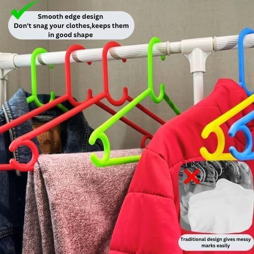 Sturdy Polypropylene Hanger, Pack of 12, Green and Yellow, Cloth Hanger, Dress Hangers, Space Saver