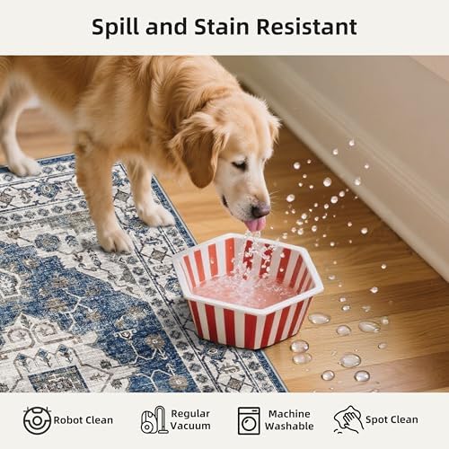 Washable 4-Piece Kitchen Floor Mats: Farmhouse Non-Slip Kitchen Sink Rug Easy Clean Water-Resistant Runners for Hallway Bathroom Soft Decorative Carpet for Pet Feeding Area(2x3+2x4+2x5+2x6,Blue) - Image 3