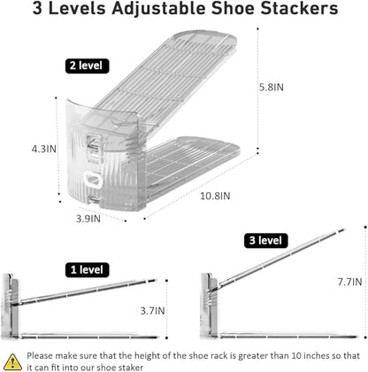 24 Pack Clear Shoe Slots Organizer - Adjustable Height 3.7''to 7.7'' Shoe stackers for a pair of shoes ,Shoe rack storage shoe space saver 50%,Easy to assemble shoe hold shoe organizer for cloest