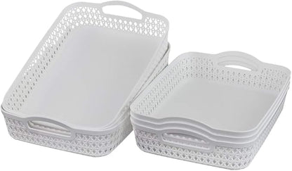 A4 Paper Tray, Plastic Storage Basket Trays, White, Set of 6