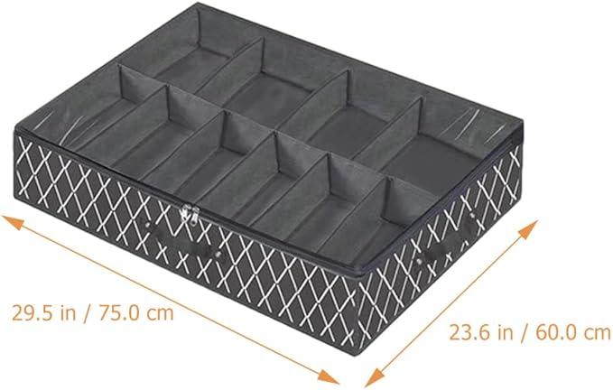 NUOBESTY Foldable Shoes Storage Box with Zipper and Window Large Capacity Non-woven Underbed Shoe Organizer Black Cross Pattern Reusable for Home Closet Storage