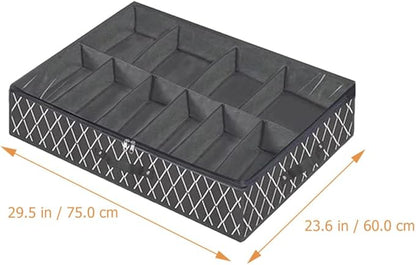 NUOBESTY Foldable Shoes Storage Box with Zipper and Window Large Capacity Non-woven Underbed Shoe Organizer Black Cross Pattern Reusable for Home Closet Storage