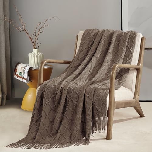 BOURINA Brown Throw Blanket 50 x70 Inch Jacquard Throw Knitted Blanket - Image 4