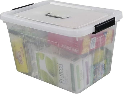 25 Quart Clear Latching Tote, Plastic Storage Bin with Black Handle, Pack of 4
