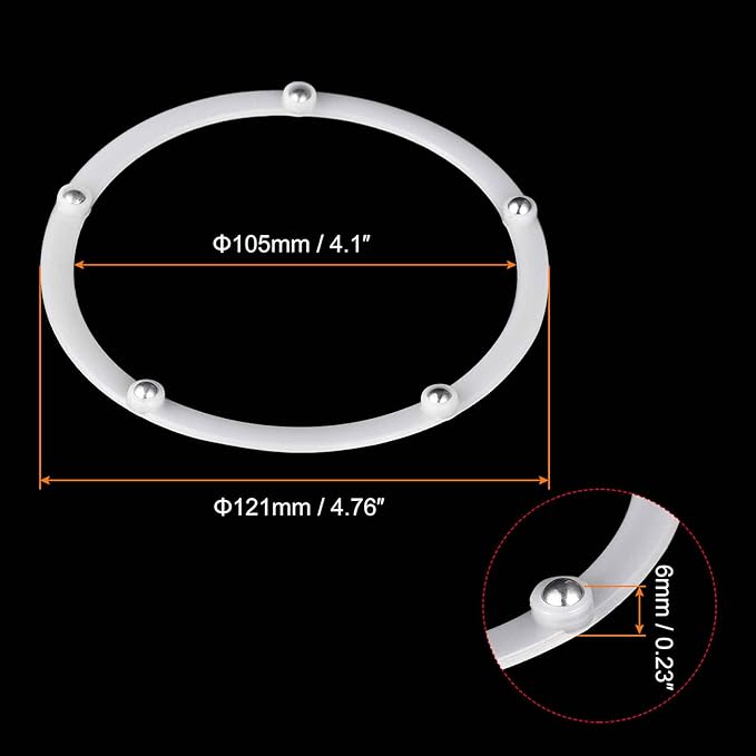 MECCANIXITY 4.8inch Rotating Swivel Stand with Steel Ball Bearings Annular Lazy Susan Base Turntable for Kitchen Corner Cabinets, 121 x 105mm White Pack of 6