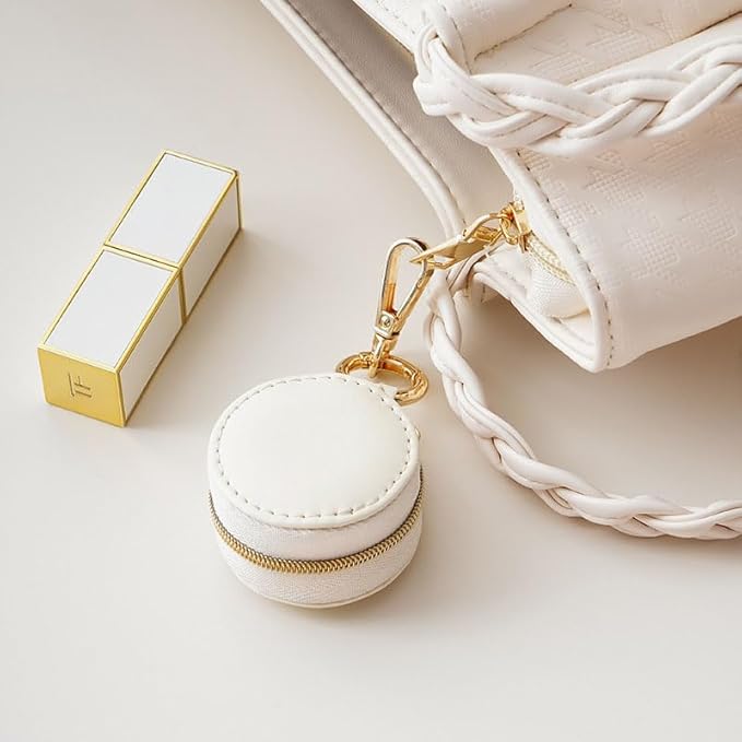 Ximimark 1pcs Chic Mini Hanging Jewelry Box - 1.97" Faux Leather, Waterproof Organizer for Rings, Earrings, Necklaces & Accessories with Decorative Zipper