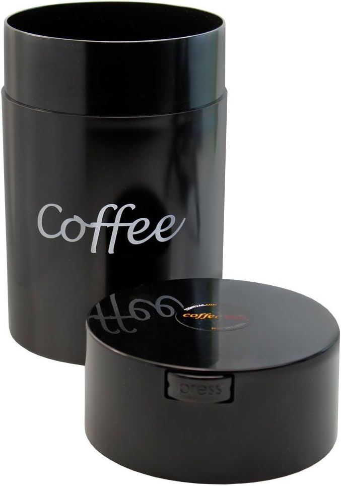 CoffeeVac 1LB – Patented Airtight Container | Multi-use Vacuum container works as smell proof containers for ground coffee and coffee bean containers. Black Logo