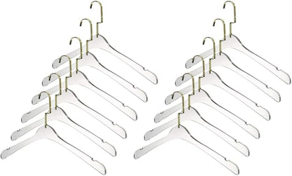 YBM Home Quality Acrylic Clear Hangers Made of Clear Acrylic for a Luxurious Look and Feel for Wardrobe Closet, Clothes Hangers Organizes Closet, Men, Gold w/Flat Hook, 4104-12