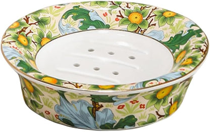Floral Decorative Self Draining Soap Dish, Double-Layer Round Soap Tray, Vintage Ceramic Soap Dish (Style A)
