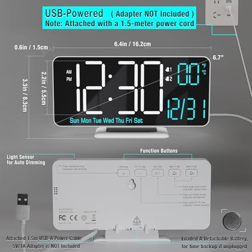 KOSUMOSU Digital Alarm Clocks 6.7in Small Digital Clock for Bedroom,Auto Dimming,Dual Alarm, Date, Seconds, Day of Week, Indoor Temperature,Desk Clock for Classroom,LED Clocks for Living Room - Image 6