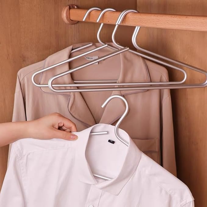 Premium Matte Silvery Aluminum Coat Hangers 6 Piece Set, 16.5” Extra Smooth & Durable Metal Shirt Dress Hanger,Aluminum Alloy Hanger,Clothing Support,Clothing Hang