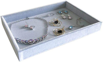 Stackable Tray Grey Velvet Premium Quality Jewelry Small Collections Organizer Multi Function Practical Versatile Design Home Store Trade Show Holder Closet Drawer Divider Inserts