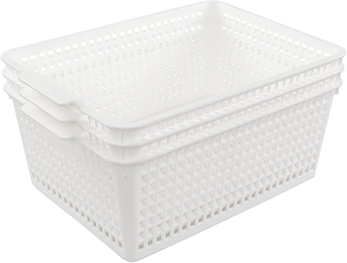 3 Packs Large Organizer Baskets Bins, Plastic Storage Basket (White)