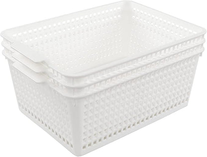 3 Packs Large Organizer Baskets Bins, Plastic Storage Basket (White)