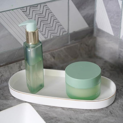 10x5 Bathroom Vanity Tray, Oval Ceramic Decorative Perfume Candle Tray for Bathroom/Kitchen Counter, White