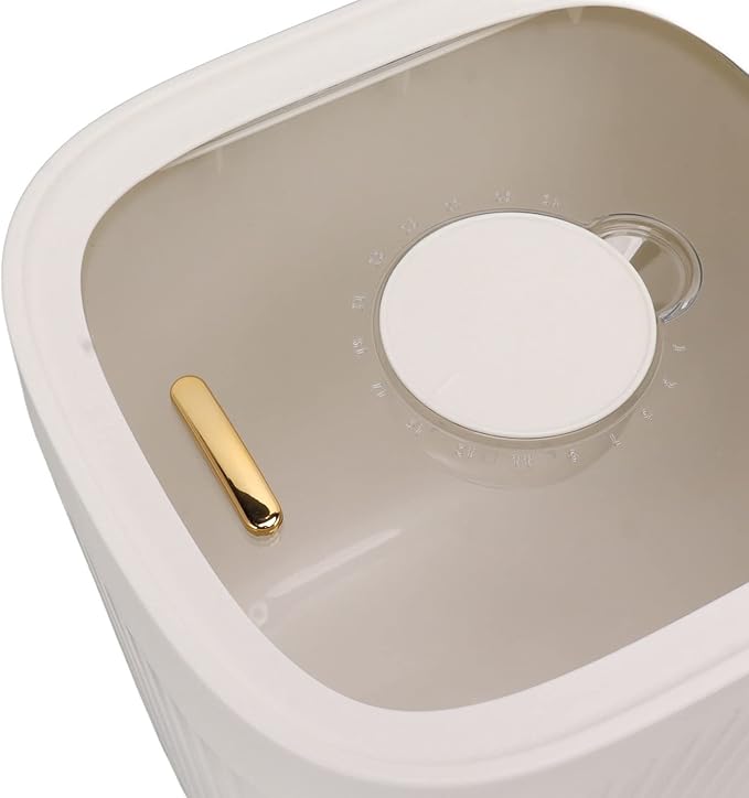 Diydeg Rice Storage Container, Large Plastic Rice Dispenser Cereal Dispenser, Food Storage Containers with Transpartent Airtight Lids and Rice Bowl for Rice Flour Cereal Bread Pantry (White)