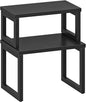 HOOBRO Cabinet Organizer Shelf, Set of 2 Kitchen Counter Shelves, Expandable Kitchen Storage, Stackable Bamboo Spice Rack, for Kitchen, Countertop, Office Desk, Living Room, Black BK20TL01