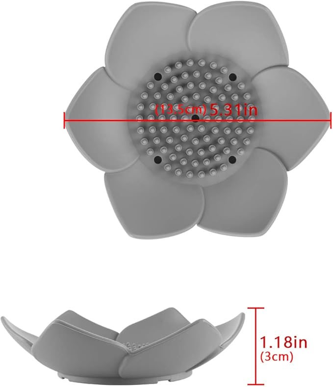 H&R 3 Pack Silicone Soap Holder, Bathroom Soap Tray with Drain, Lotus Shaped - Blue, Green, Grey
