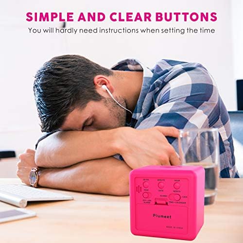 Plumeet Digital Kids Alarm Clock with Snooze and Nightlight - Easy Setting Silicone Clock Display Time, Date - Loud for Bedroom - Battery Powered (Pink) - Image 6