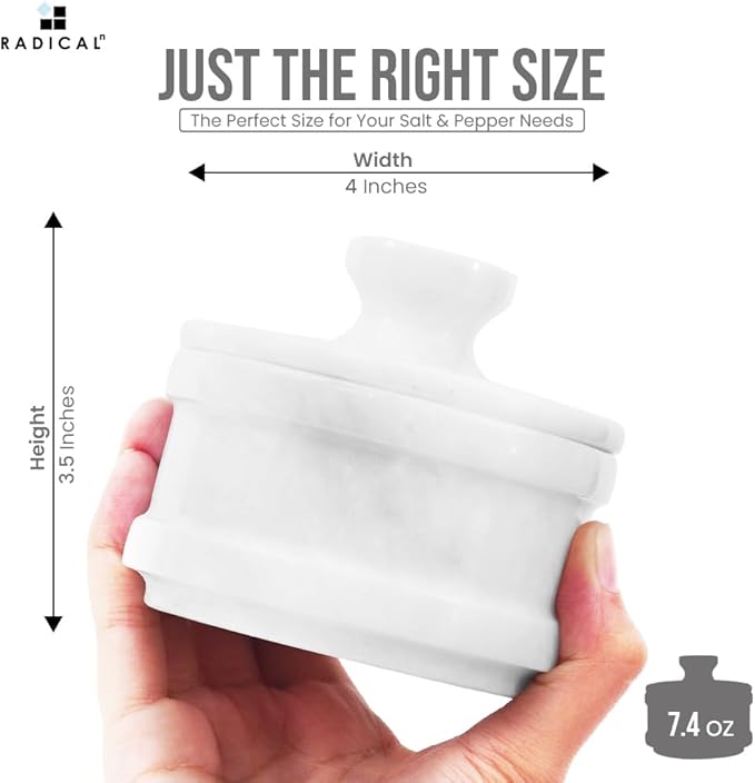Radicaln Marble Salt Cellar with Lid 4" Inch White Handmade Table Salt Container & Sugar Bowl For Kitchen Countertop, Ideal Salt Dish & Salt Jar for Celtic Salts
