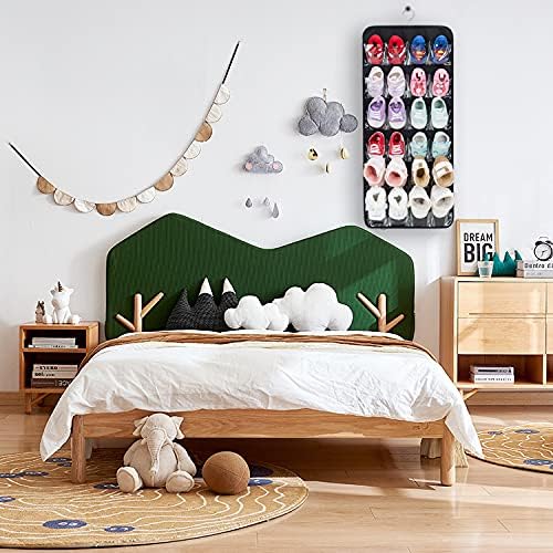 PACMAXI Over The Door Shoes Organizer for 12 Pairs of Baby Shoes Boys Girl, Hanging Baby Shoe Organizer with Hanger(Polyester Material-Black)
