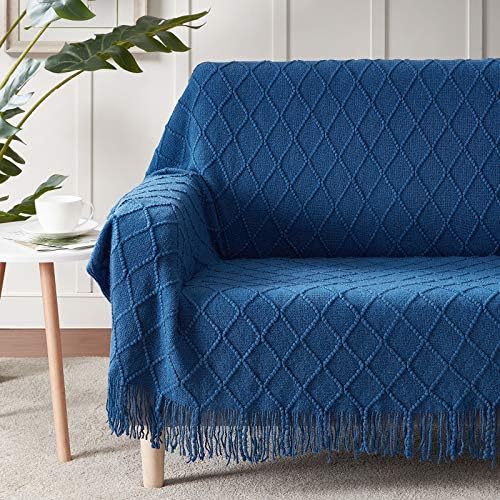 BOURINA Royal Blue Throw Blanket 50x60 Inch Knitted Soft Throw Sofa Blanket - Image 2