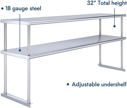 36" x12" NSF Stainless Steel Double Overshelf | 18-Gauge Heavy-Duty | Includes Brackets