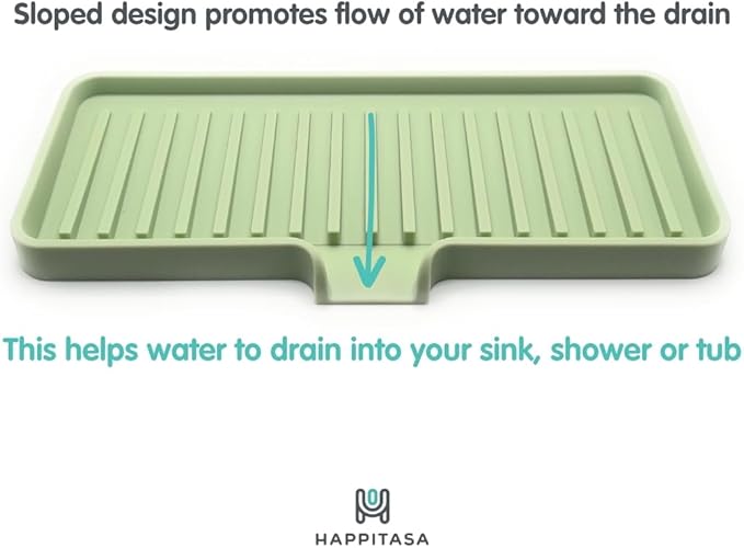 Silicone Soap Dish Tray and Sponge Holder with Drain Chute, Rectangular, Kitchen and Bathroom Sink Organizer (Pistachio, 9"x3.5")